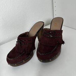 vintage L.E.I. Annetteco brown faux suede platform mule clogs